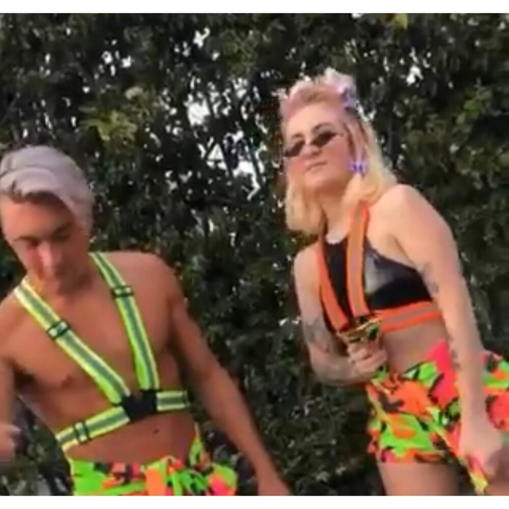 Hot & Delicious Neon Camo Print High-Waisted Festival Shorts w/Belted Design S - Picture 9 of 10